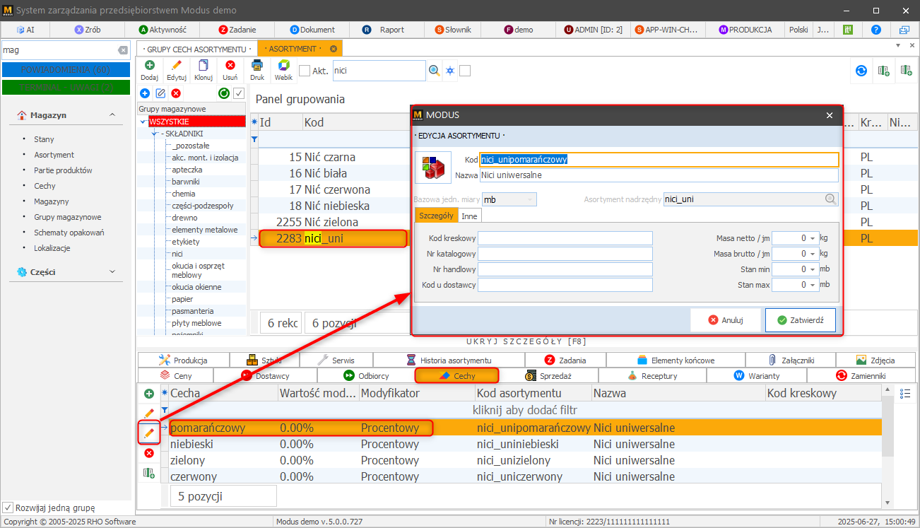 pochodna cechy asortymentu