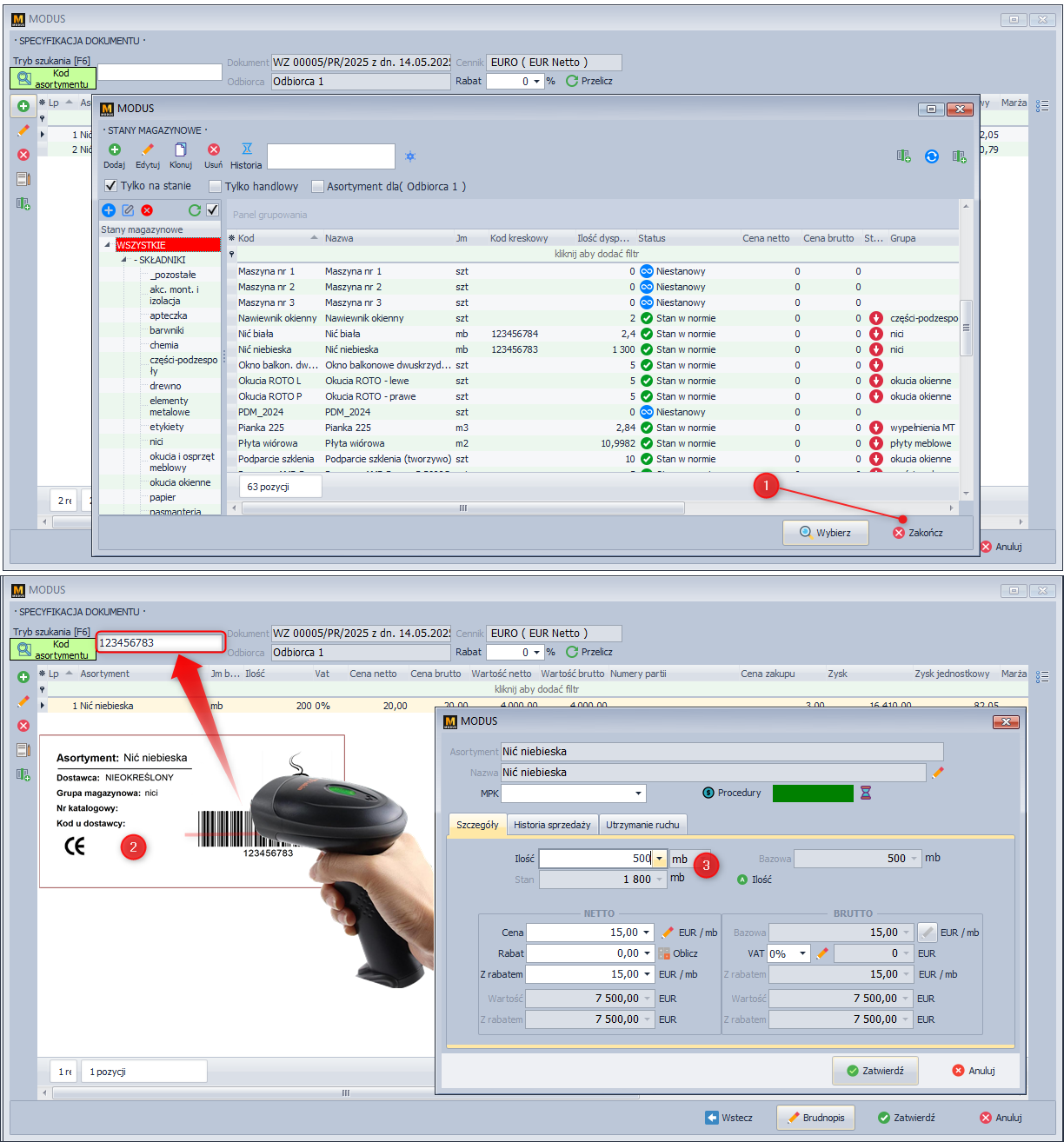 Generowanie dokumentu PZ/WZ z wykorzystaniem czytnika kodów kreskowych