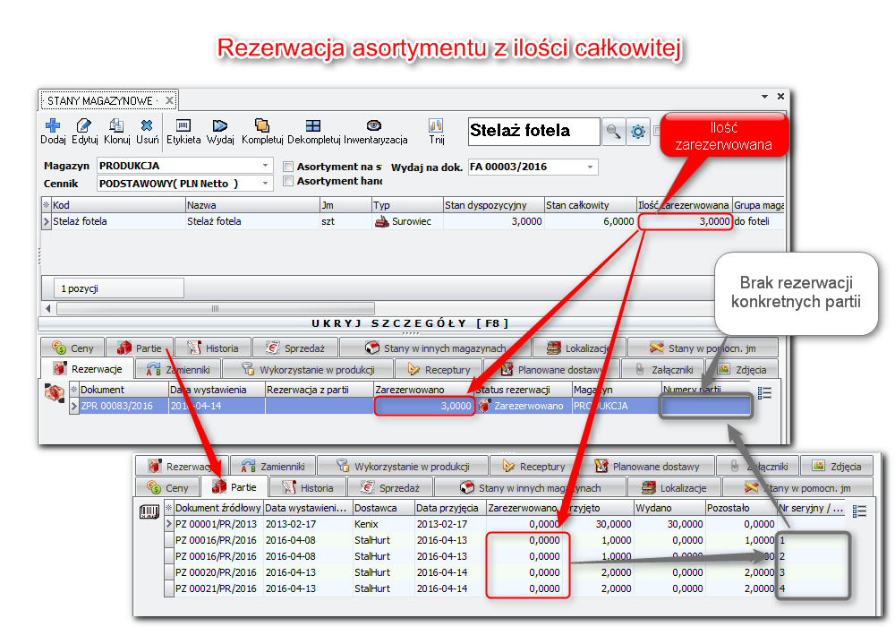 Rezerwacja asortymentu z ilości całkowitej 