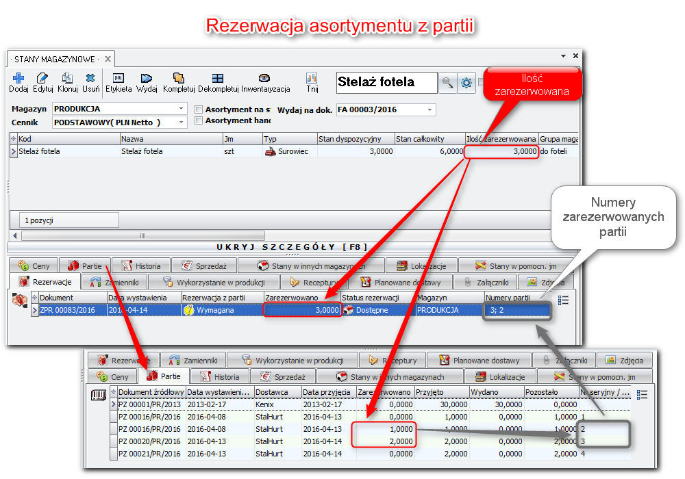 Rezerwacja asortymentu z partii 