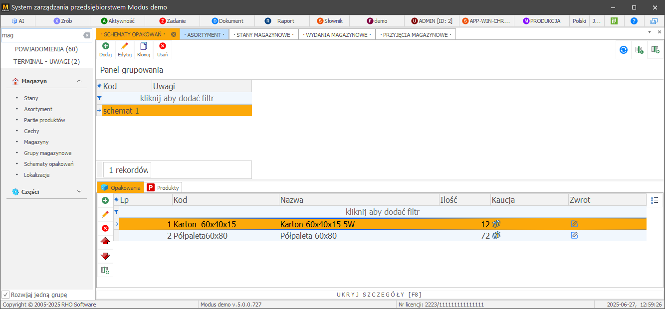 Schemat kilku opakowań