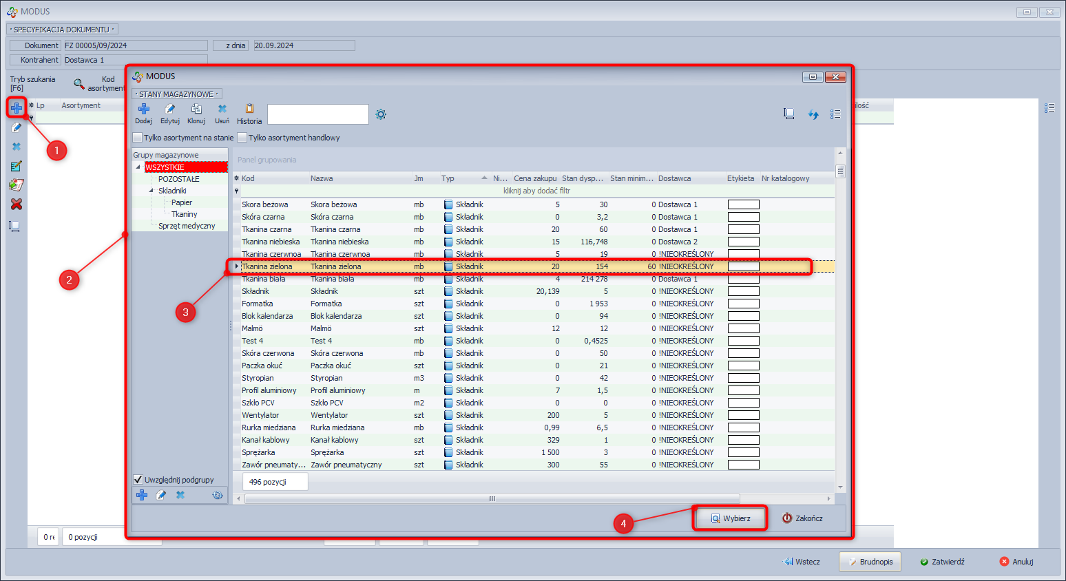 Wybór zakupionego asortymentu