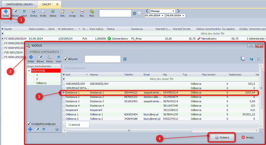 Generowanie faktury zakupu