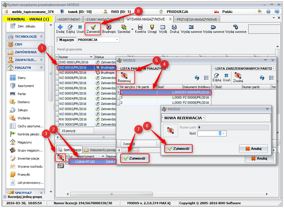Ekran: Zatwierdzenie dokumentu wydania z rezerwacją 