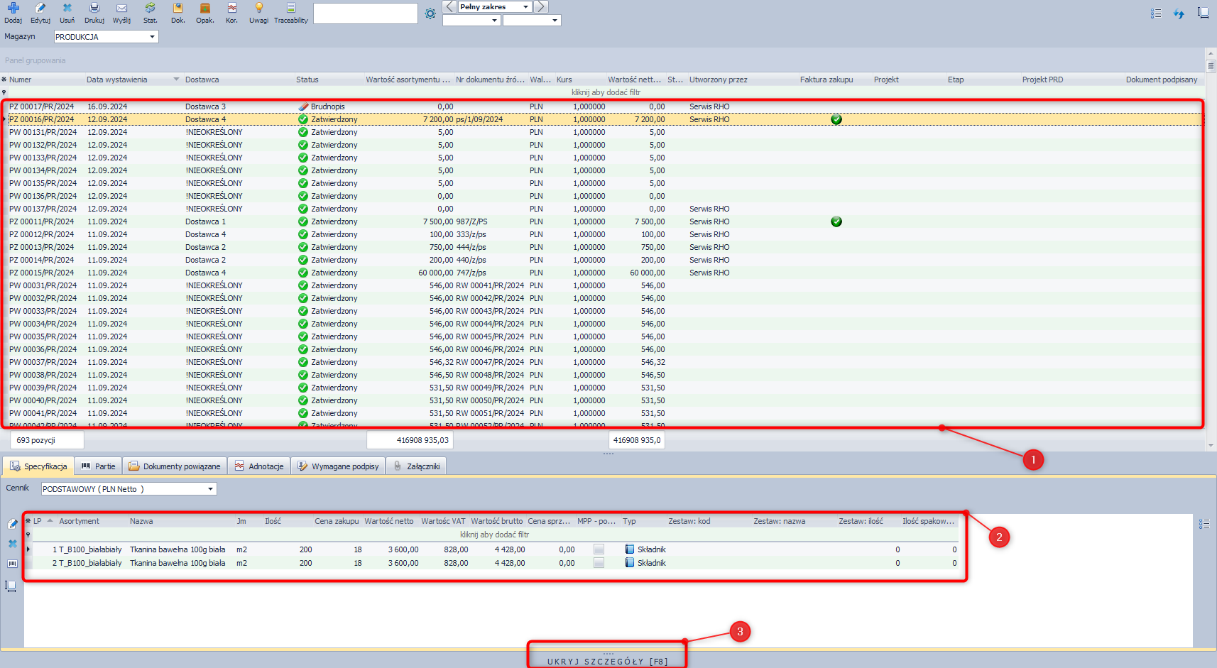 Główna lista modułu