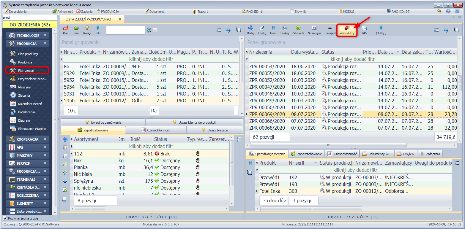 Generowanie zamówienia i zlecenia na półprodukty