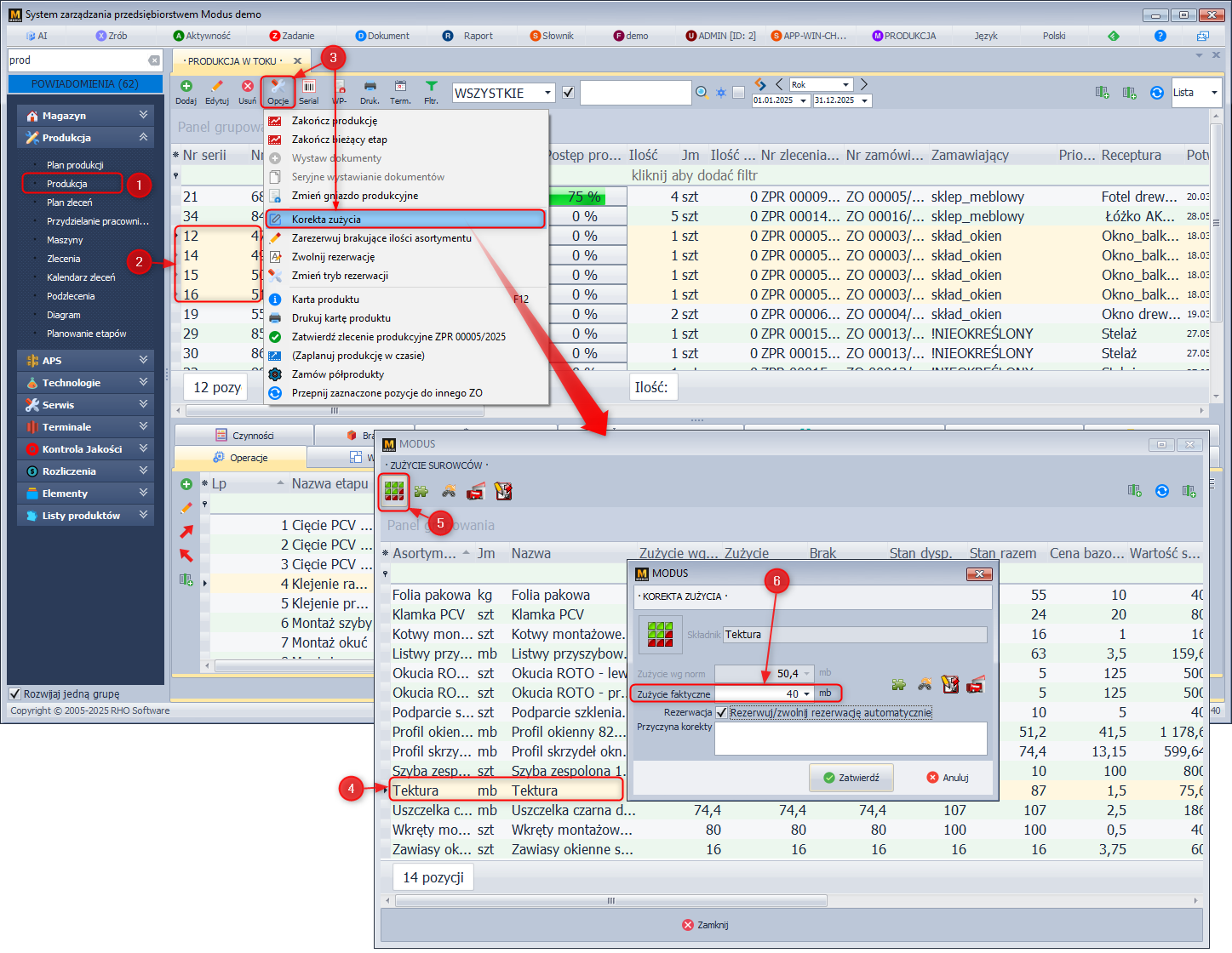 Korekta zużycia surowca