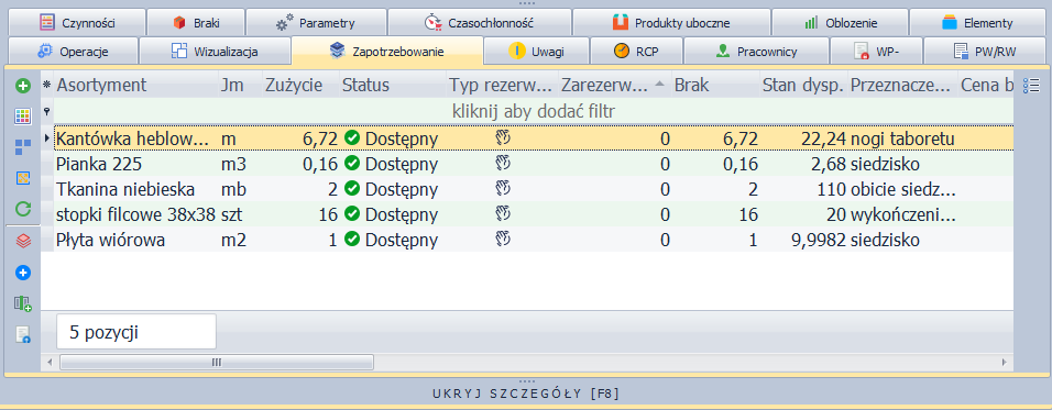 Okno Zapotrzebowanie