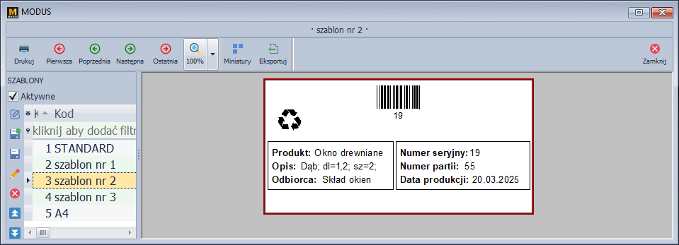  Serial - etykieta produktu