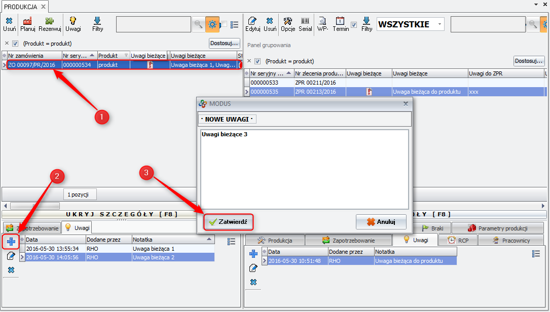 Ekran: Zakładka Uwagi