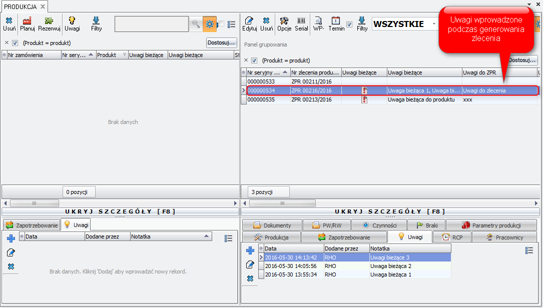 Ekran: Uwagi do zlecenia
