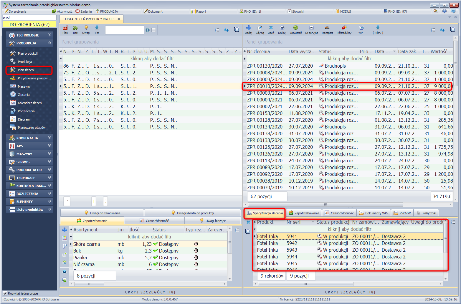 Zakładka specyfikacja