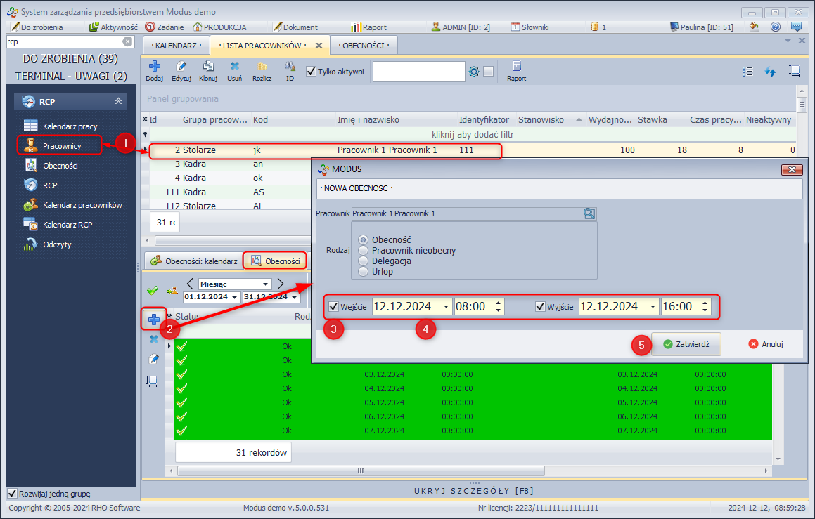 Ręczne dodawanie obecności