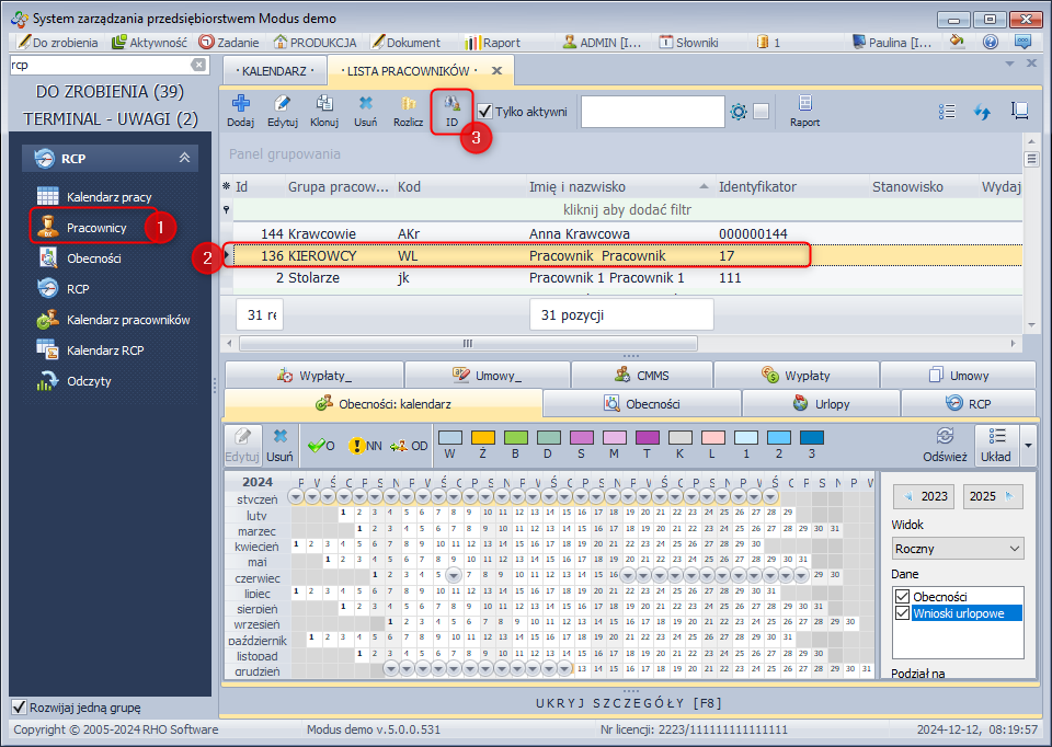 Drukowanie identyfikatora pracownika