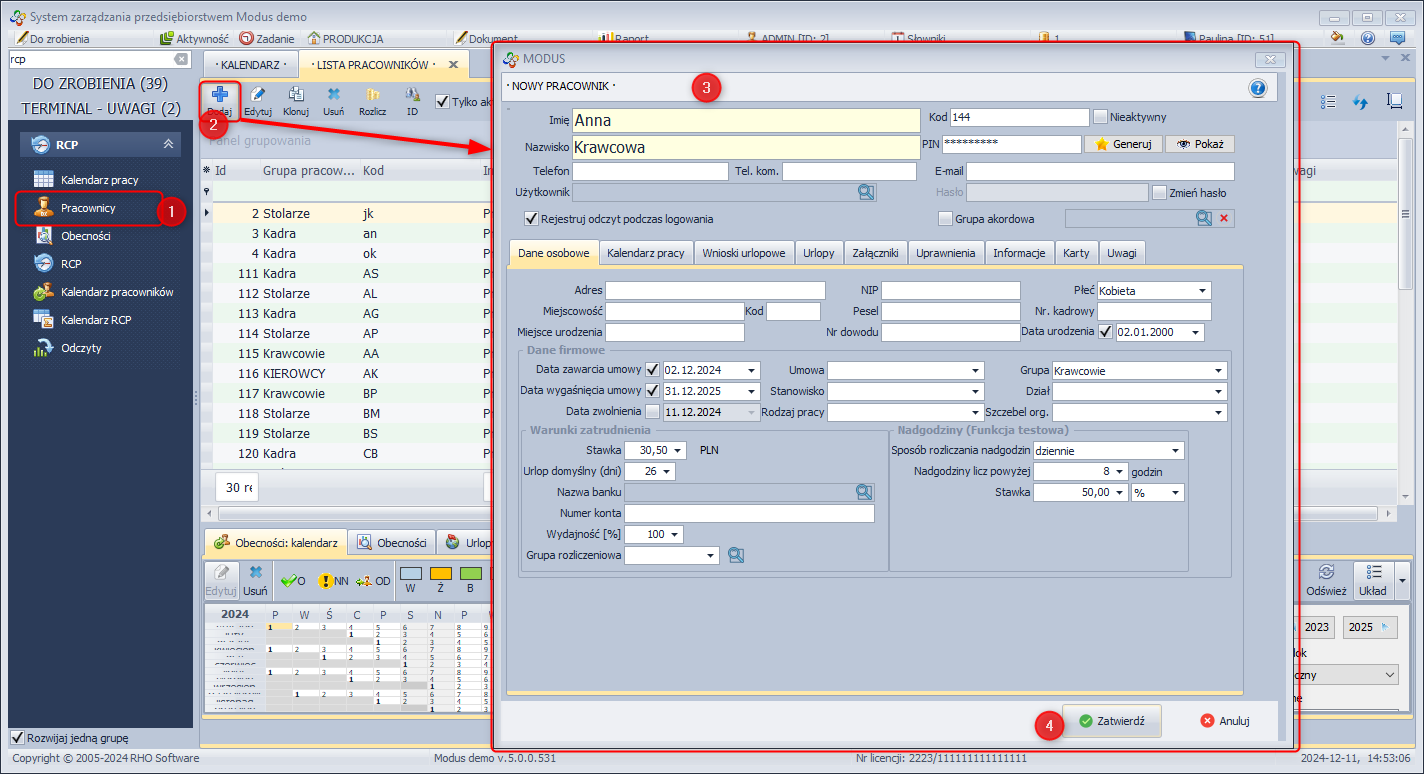 Dodawanie nowego pracownika