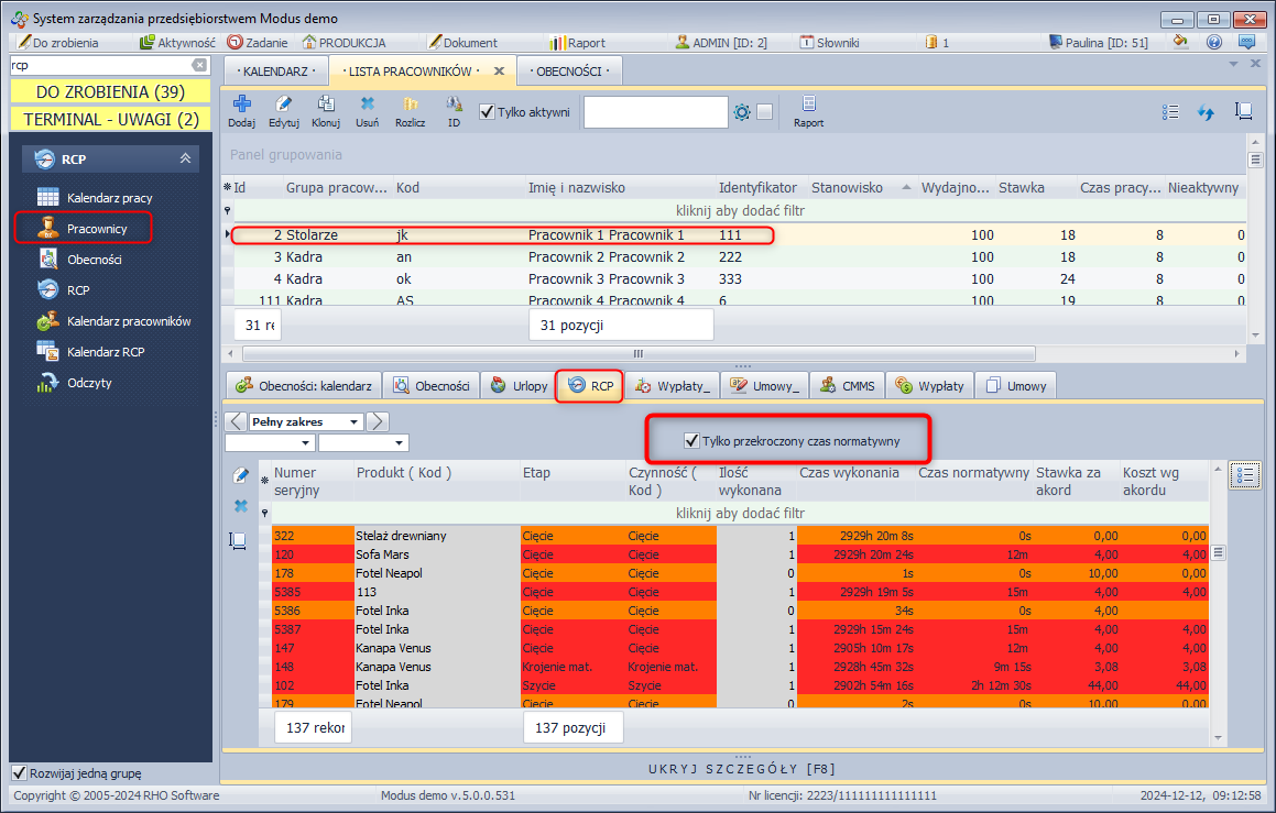 Wyświetlanie czynności z przekroczonym czasem normatywnym