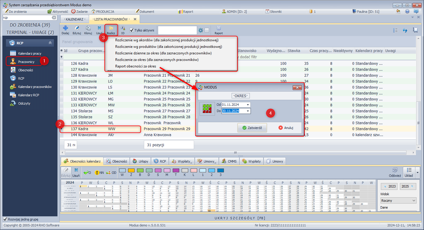 Generowanie wydruku z rozliczeniem pracownika