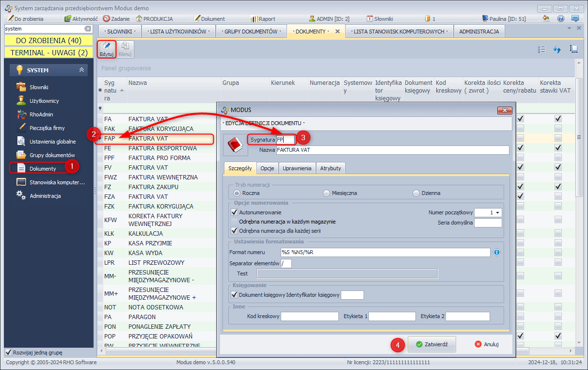 Zmiana oznaczeń dokumentów
