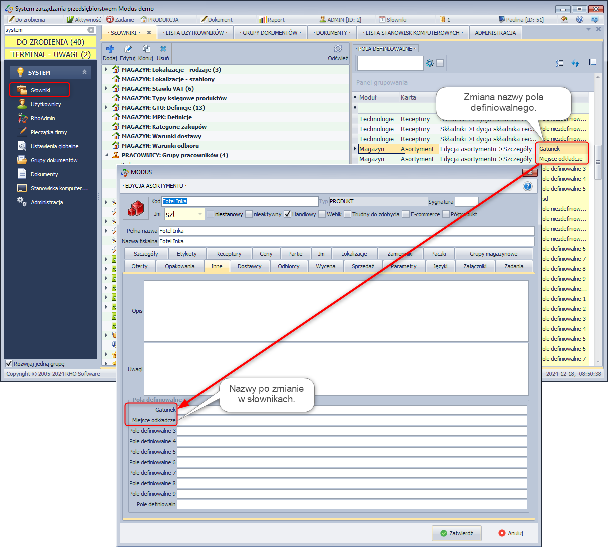 Edycja pól definiowalnych