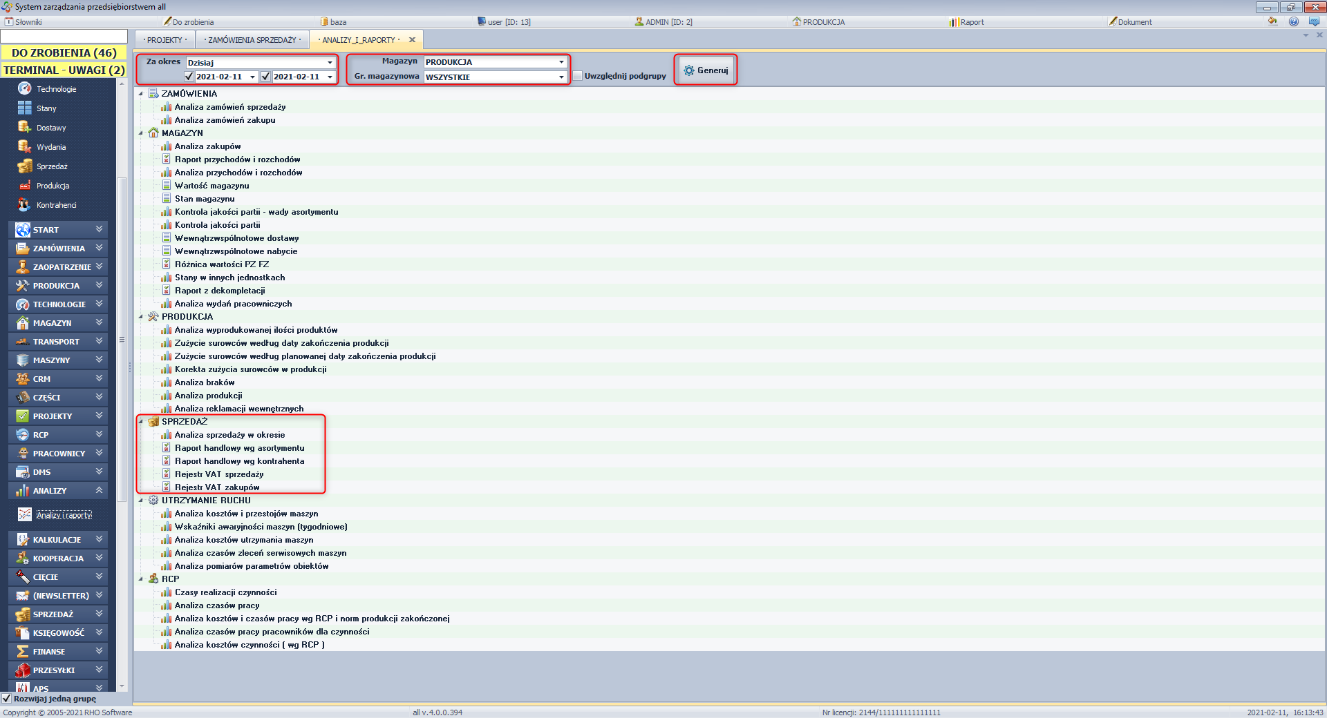 Ekran: Tworzenie raportu 