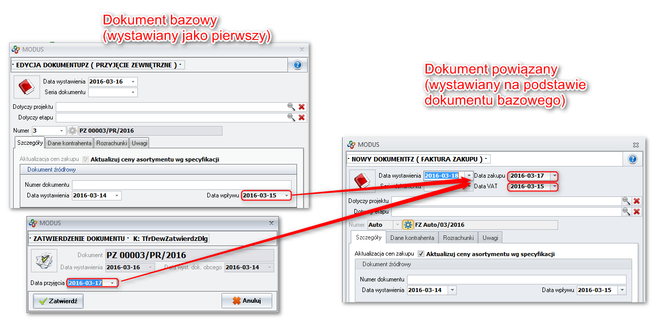 Ekran: Dokument przyjęcia > dokument zakupu  