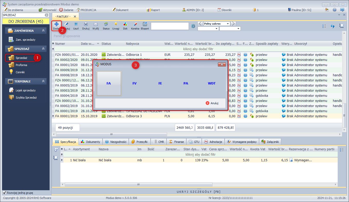 Tworzenie dokumentu sprzedaży