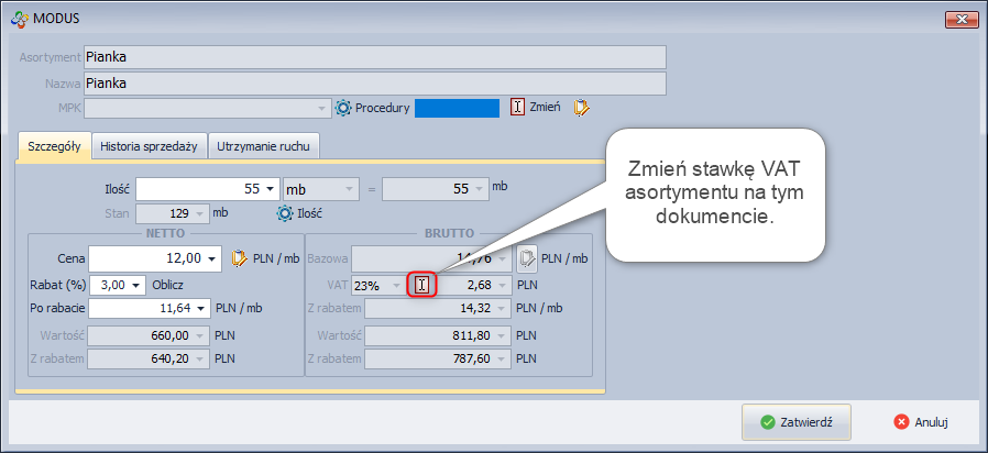 Ikona zmiany stawki VAT