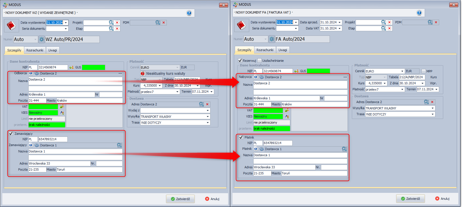 Dokument WZ wygenerowany na podstawie dokumentu ZO
