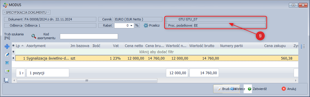 Informacje dotyczące GTU i procedur podatkowych