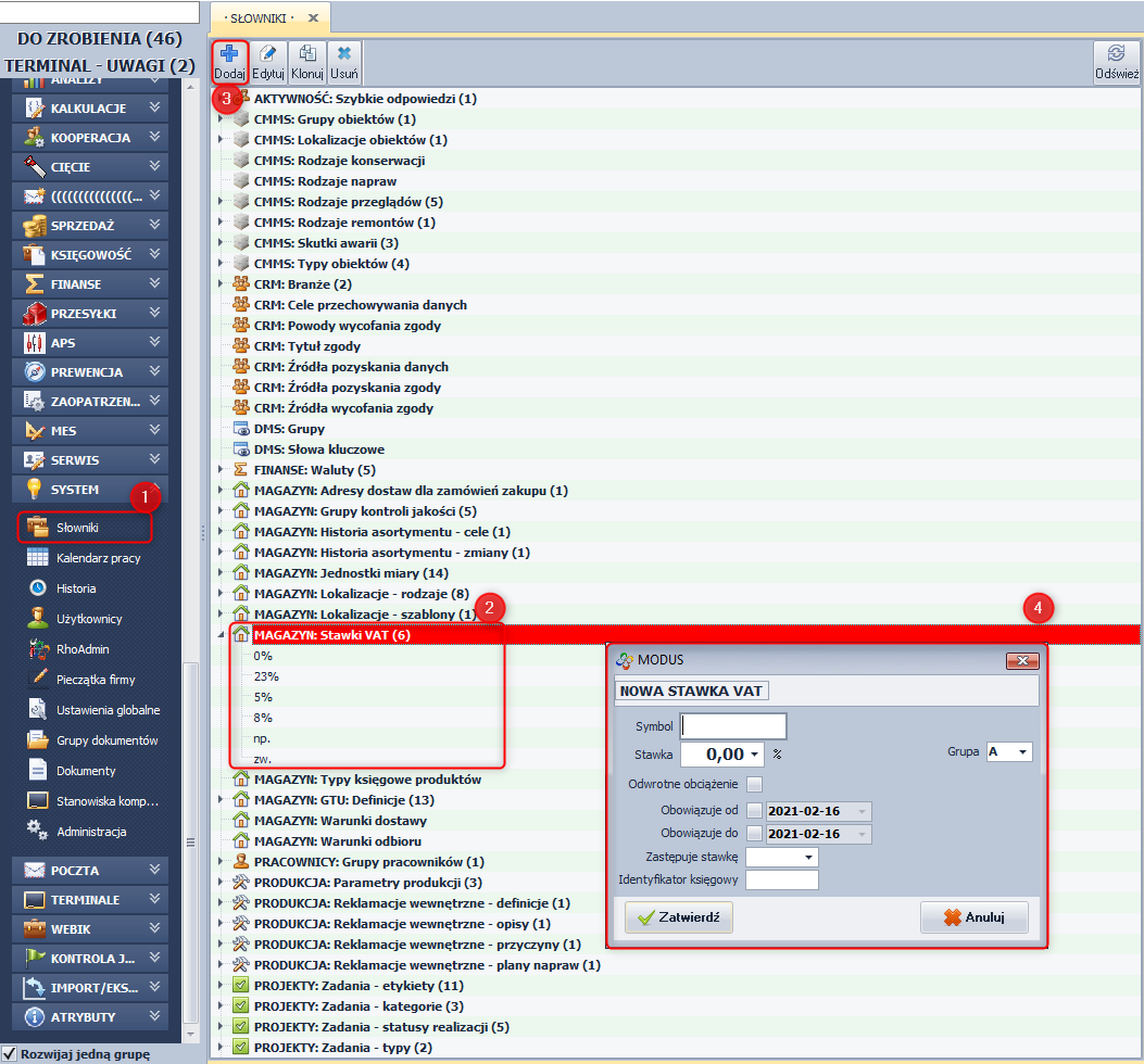 Ekran 1: Okno edycji stawki Vat