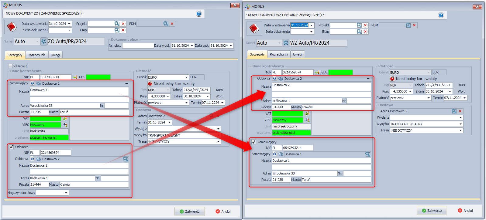 Dokument WZ wygenerowany na podstawie dokumentu ZO