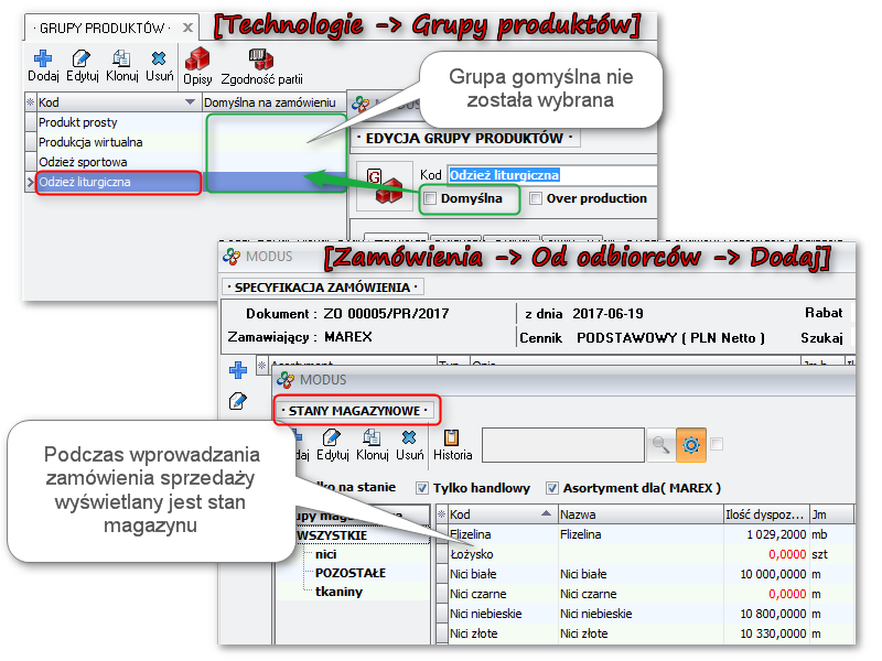 Ekran: Brak grupy domyślnej 