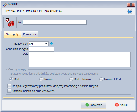 Edycja grupy produkcyjnej surowców