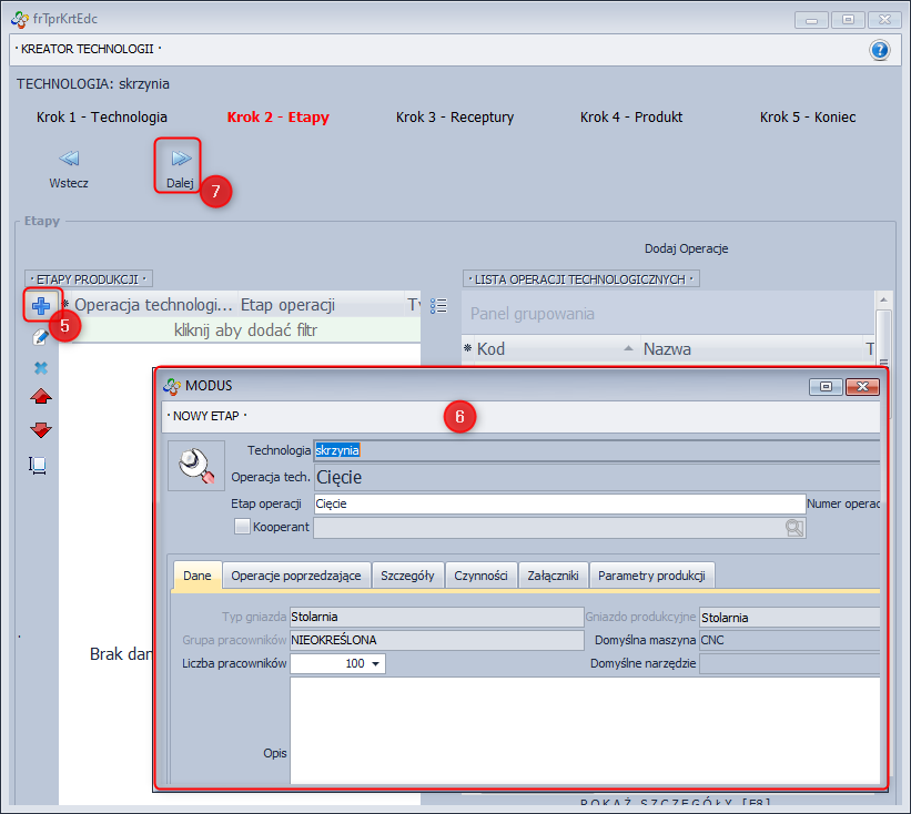  Kreator technologii - krok 2