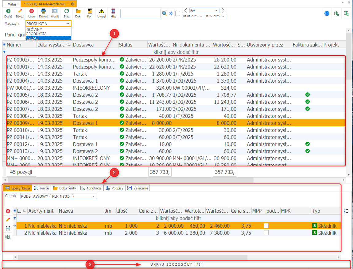  Główna lista modułu