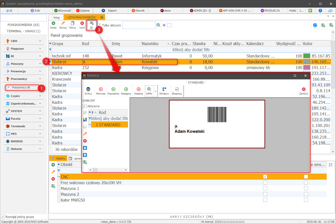 Drukowanie identyfikatora pracownika Drukowanie identyfikatora pracownika