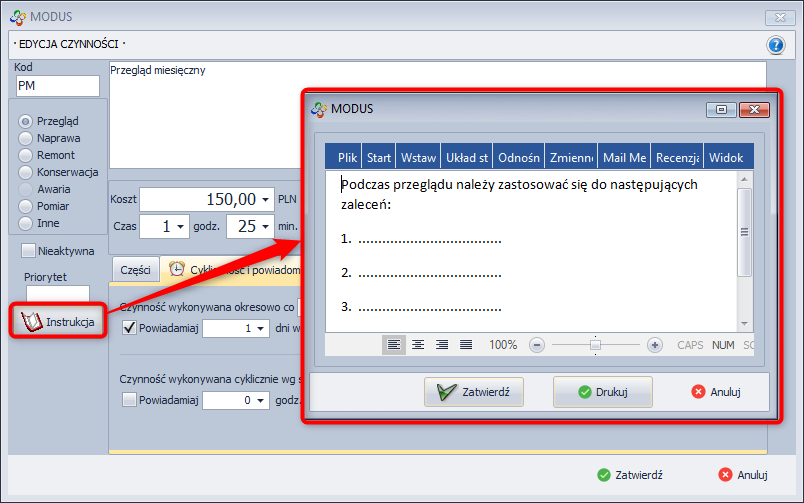 Wprowadzenie treści instrukcji