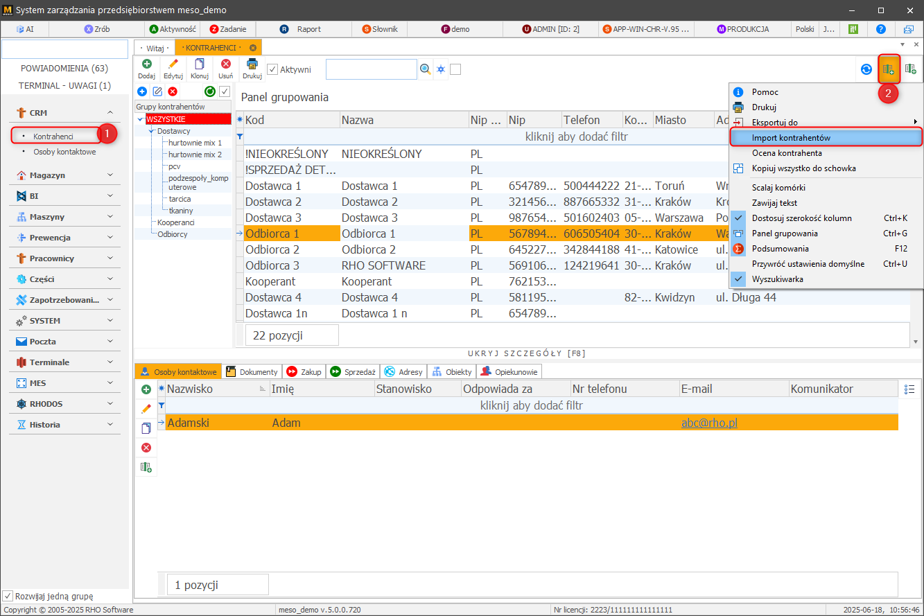 Import kontrahentów