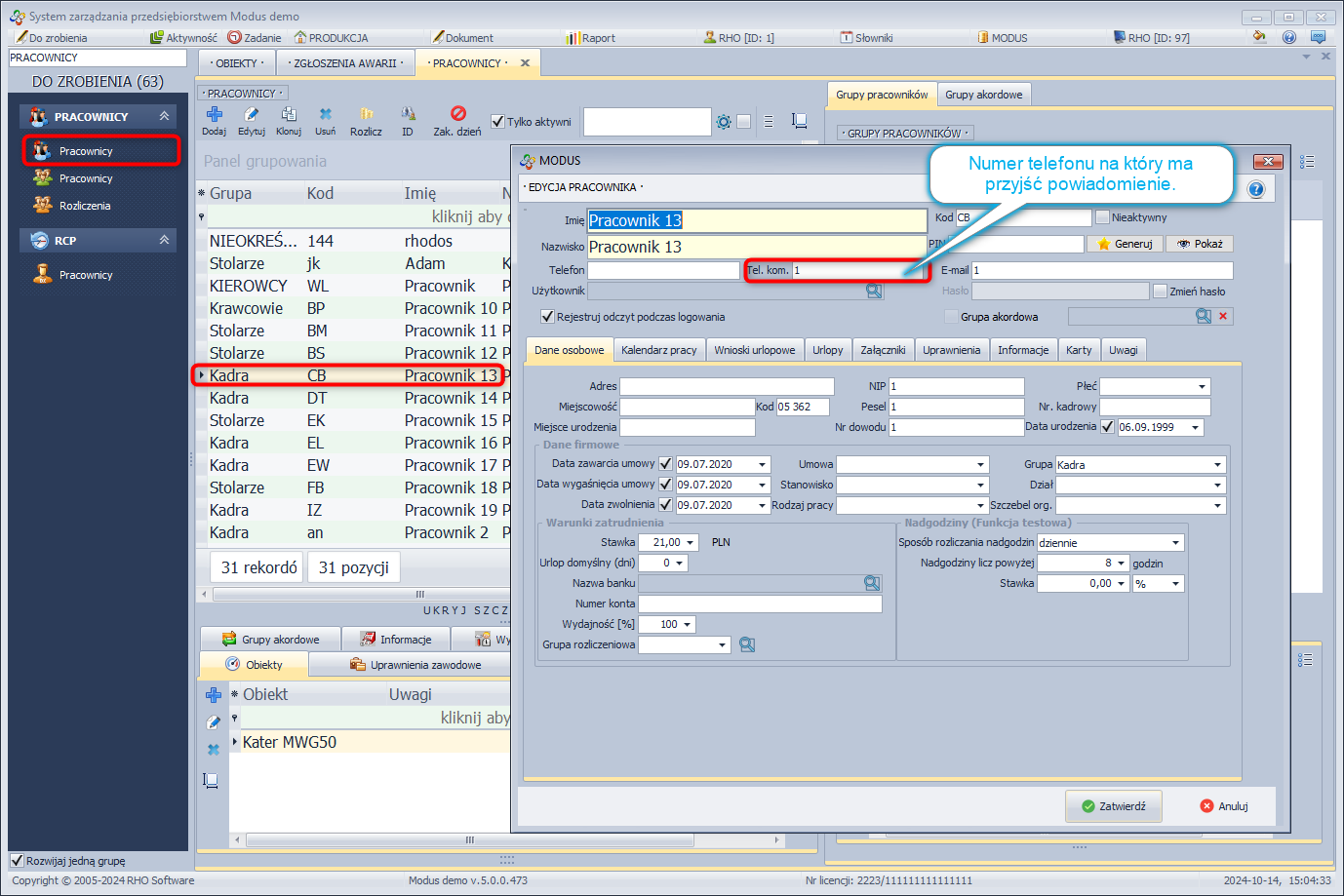 Przypisanie pracownika