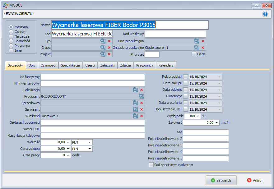 Karta - Nowy obiekt (Szczegóły)