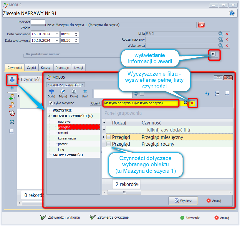 Karta - Zlecenie serwisowego (Czynności)