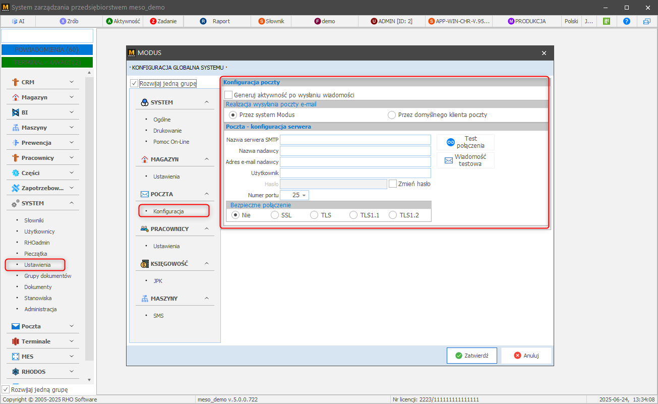 Konfiguracja ustawień pocztowych