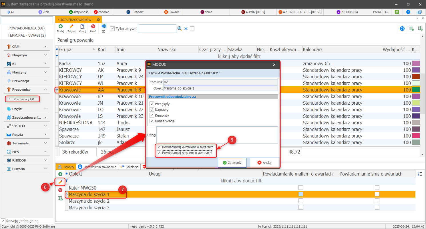 Nowe powiązanie pracownika z obiektem