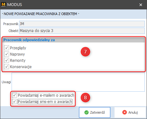 Nowe powiązanie pracownika z obiektem