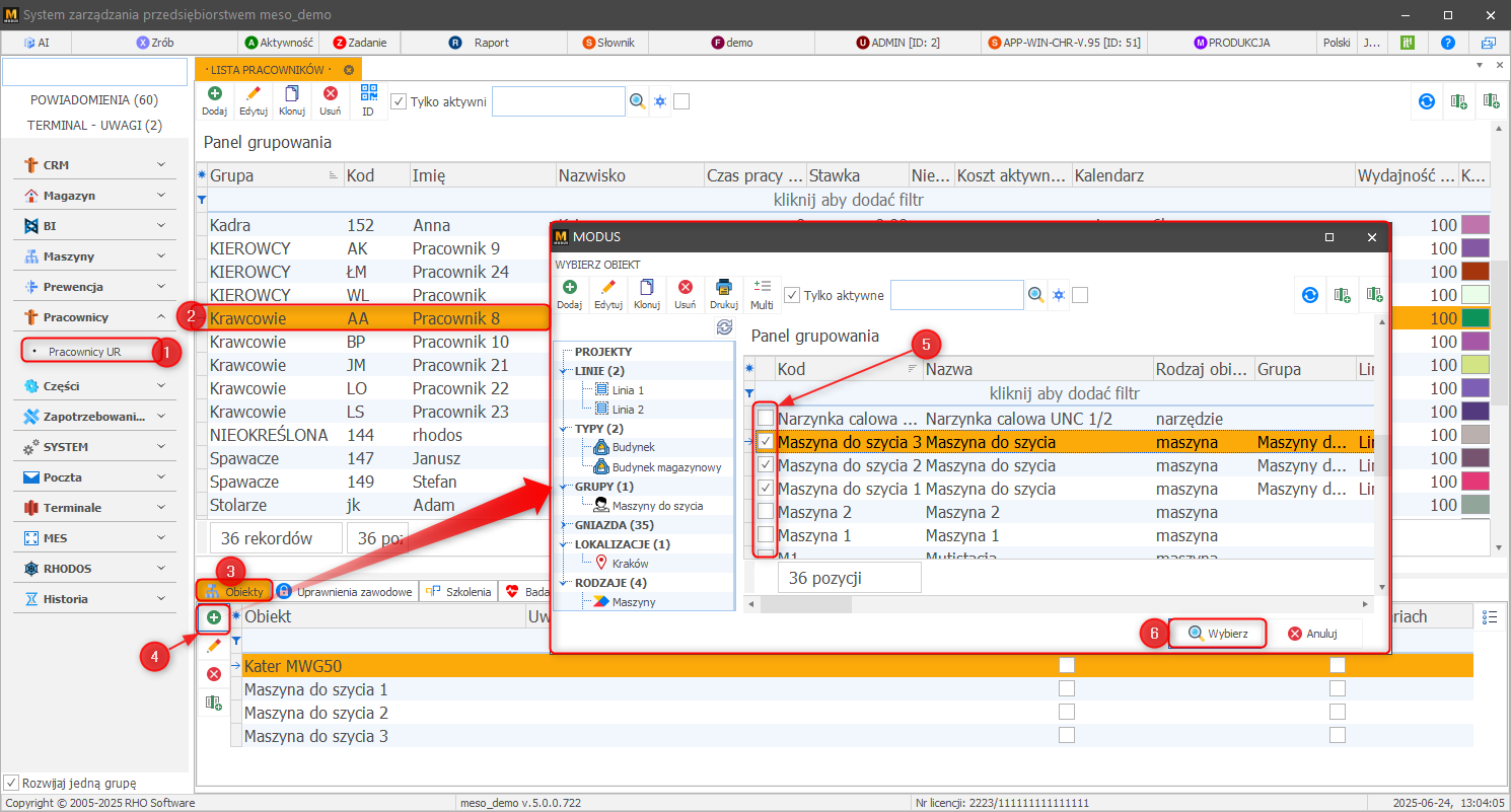 Przypisanie obiektu/obiektów do pracownika