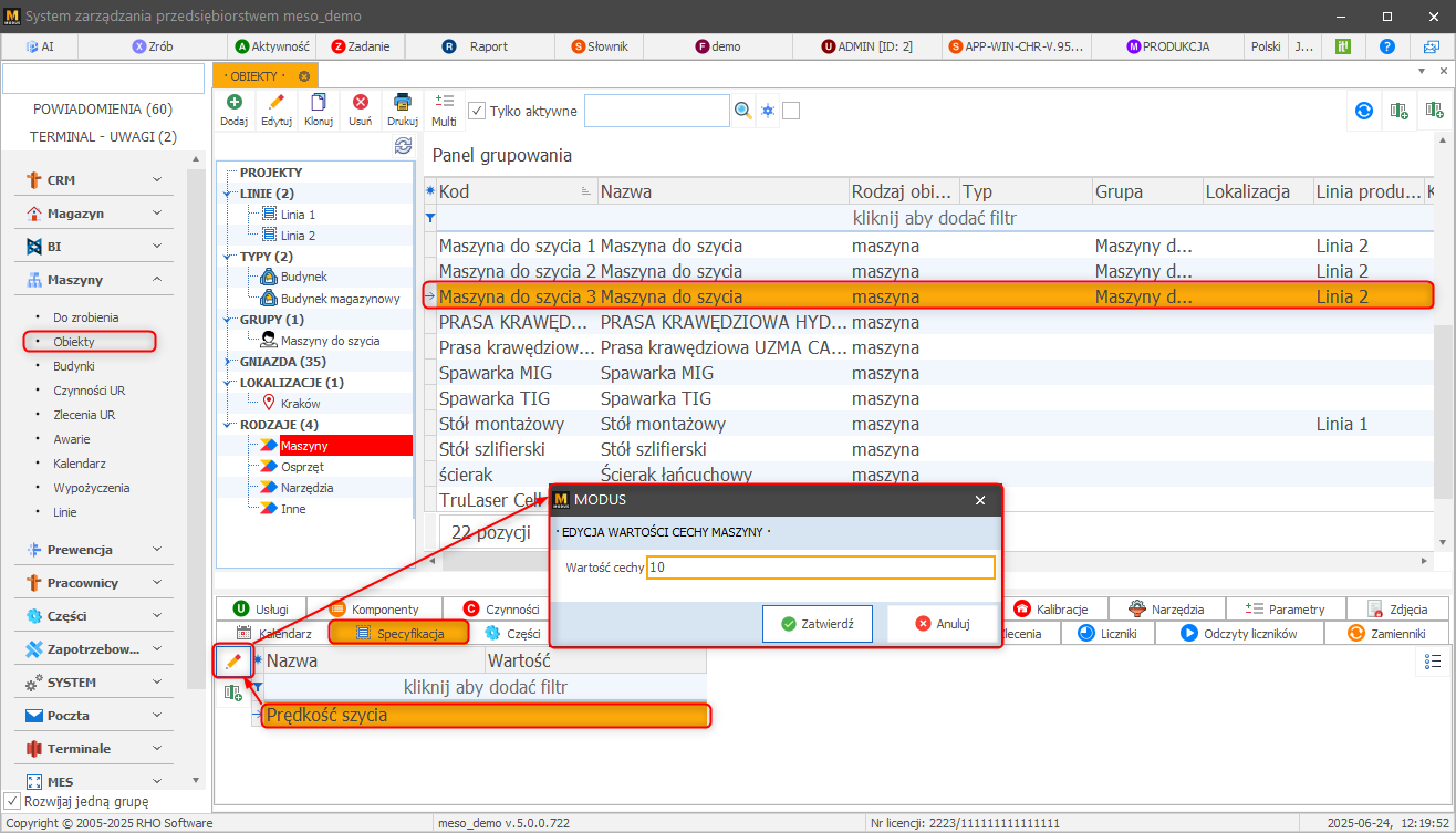 Wprowadzanie wartości cech urządzenia