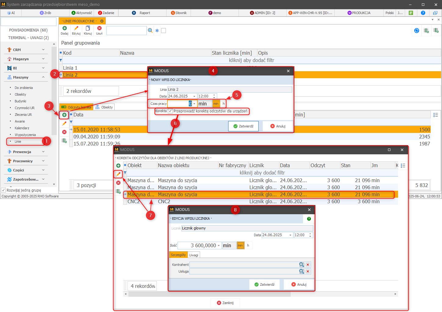  Nowy wpis licznika linii produkcyjnej