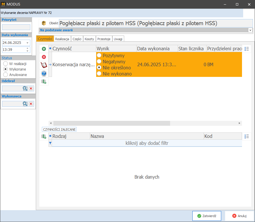 Karta wykonania zlecenia