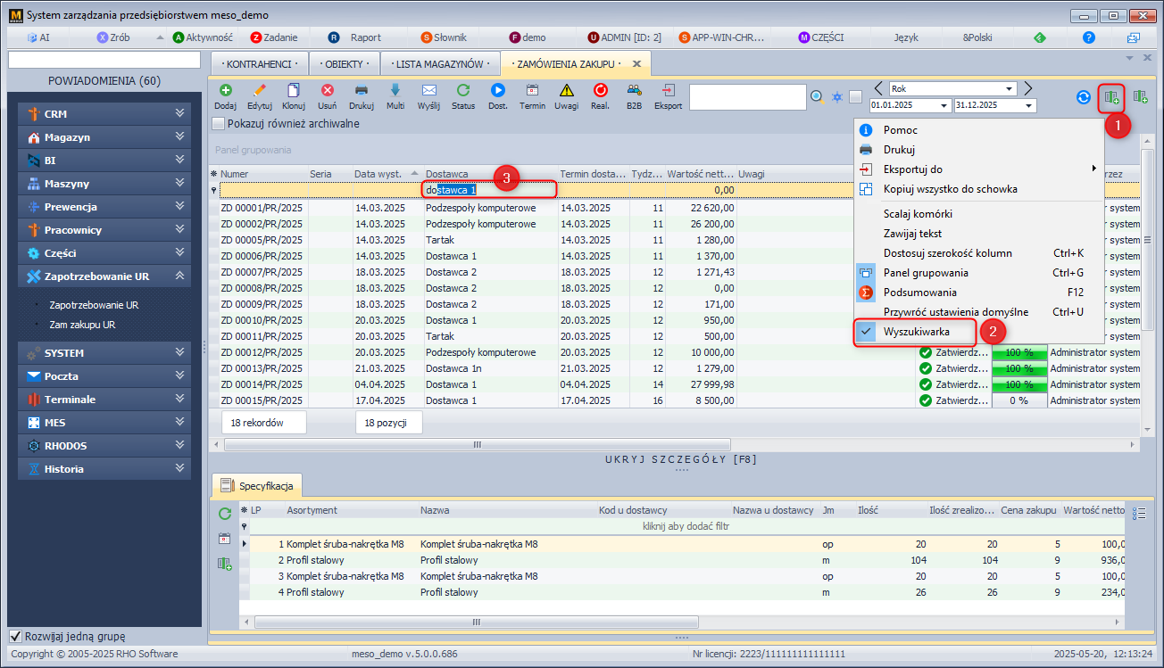 Ekran 11: Panel wyszukiwania