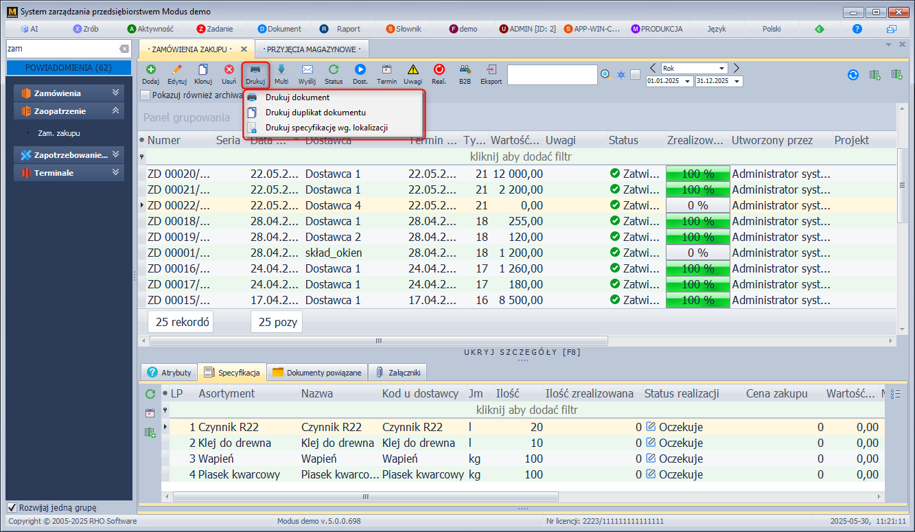Drukowanie zamówienia